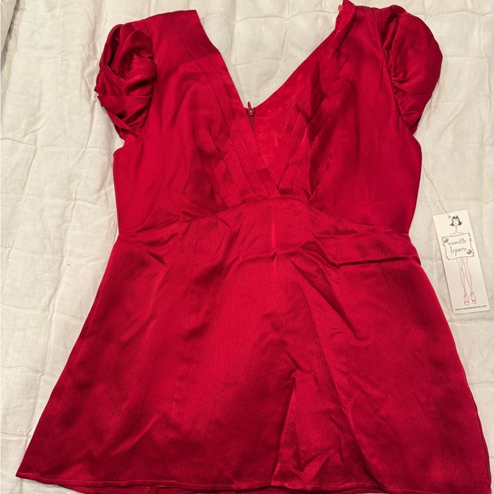 Elegant Red V-Neck Blouse